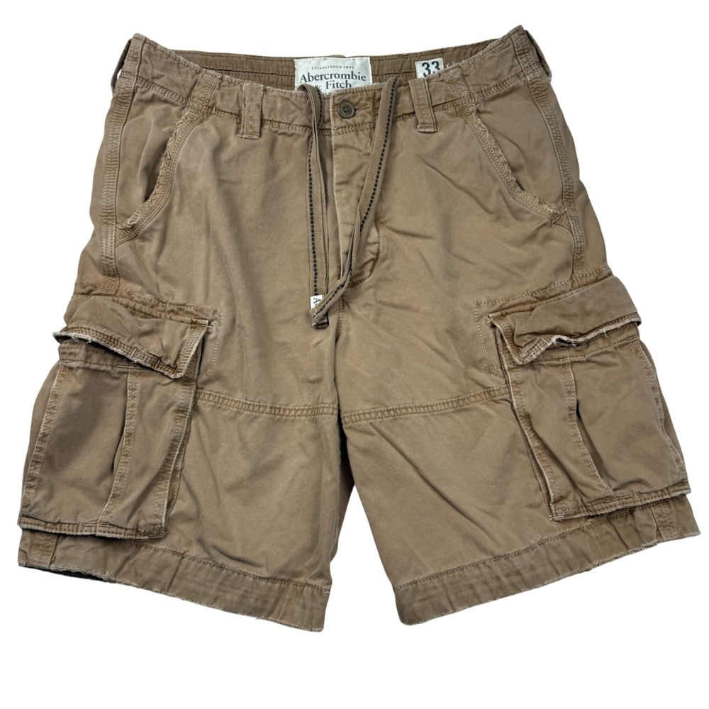 VTG Y2K Abercrombie & Fitch Mens Cargo Shorts Khaki Cotton Distressed Size 33